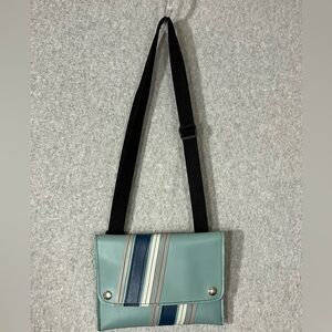 Holly Aiken Fold Over Crossbody Shoulder Bag Purse Blue Grey White Adjustable
